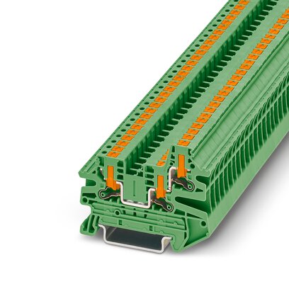 Phoenix Contact Multi-Conductor Terminal Block; PTV 2.5-TWIN GN ; 20A; 600V; 1-Level; #26 - #12; Push-In - Horizontal Entry Connection; Green